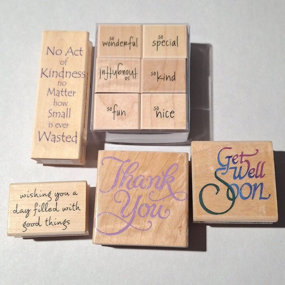 10 Vtg Hero Arts Stampendous Wood Mounted Rubber Stamps Lot Sentiment Quotes Fun